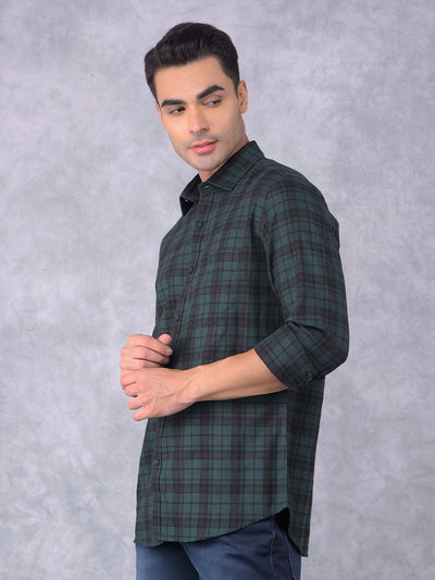 Green Checked 100% Cotton Shirt-Men Shirts-Crimsoune Club