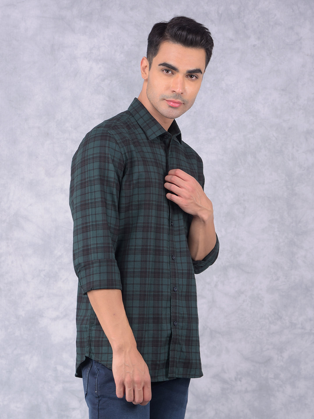 Green Checked 100% Cotton Shirt-Men Shirts-Crimsoune Club