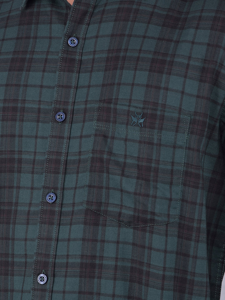 Green Checked 100% Cotton Shirt-Men Shirts-Crimsoune Club
