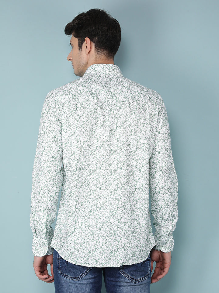 Green Floral Print 100% Cotton Shirt-Men Shirts-Crimsoune Club