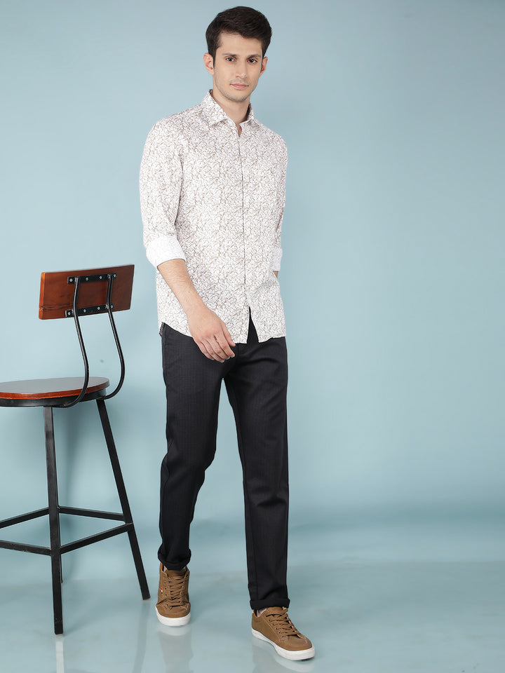 Brown Floral Print 100% Cotton Shirt-Men Shirts-Crimsoune Club