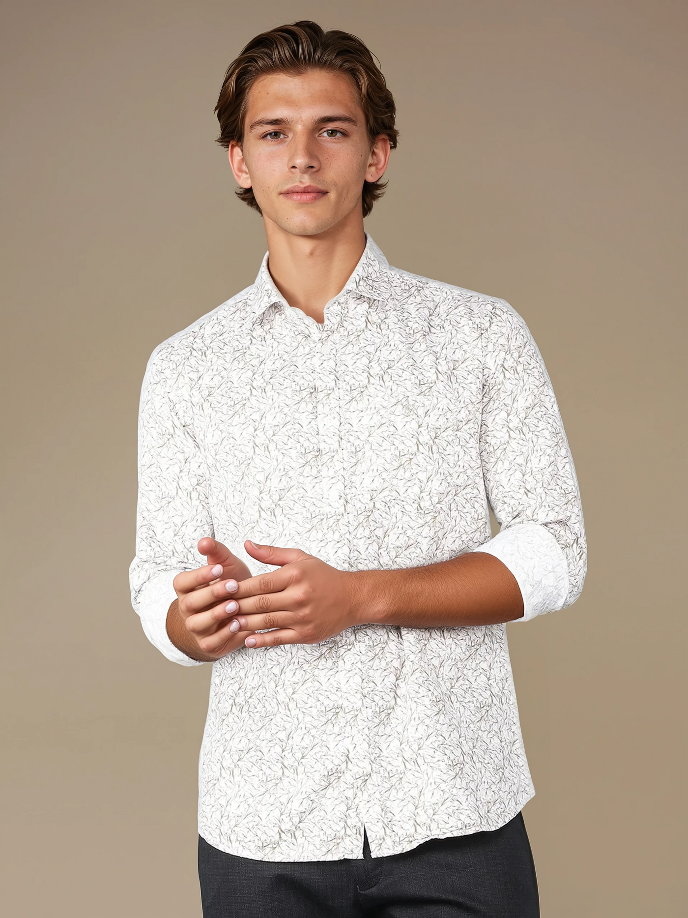 Brown Floral Print 100% Cotton Shirt-Men Shirts-Crimsoune Club