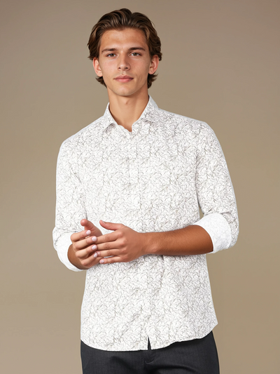 Brown Floral Print 100% Cotton Shirt-Men Shirts-Crimsoune Club