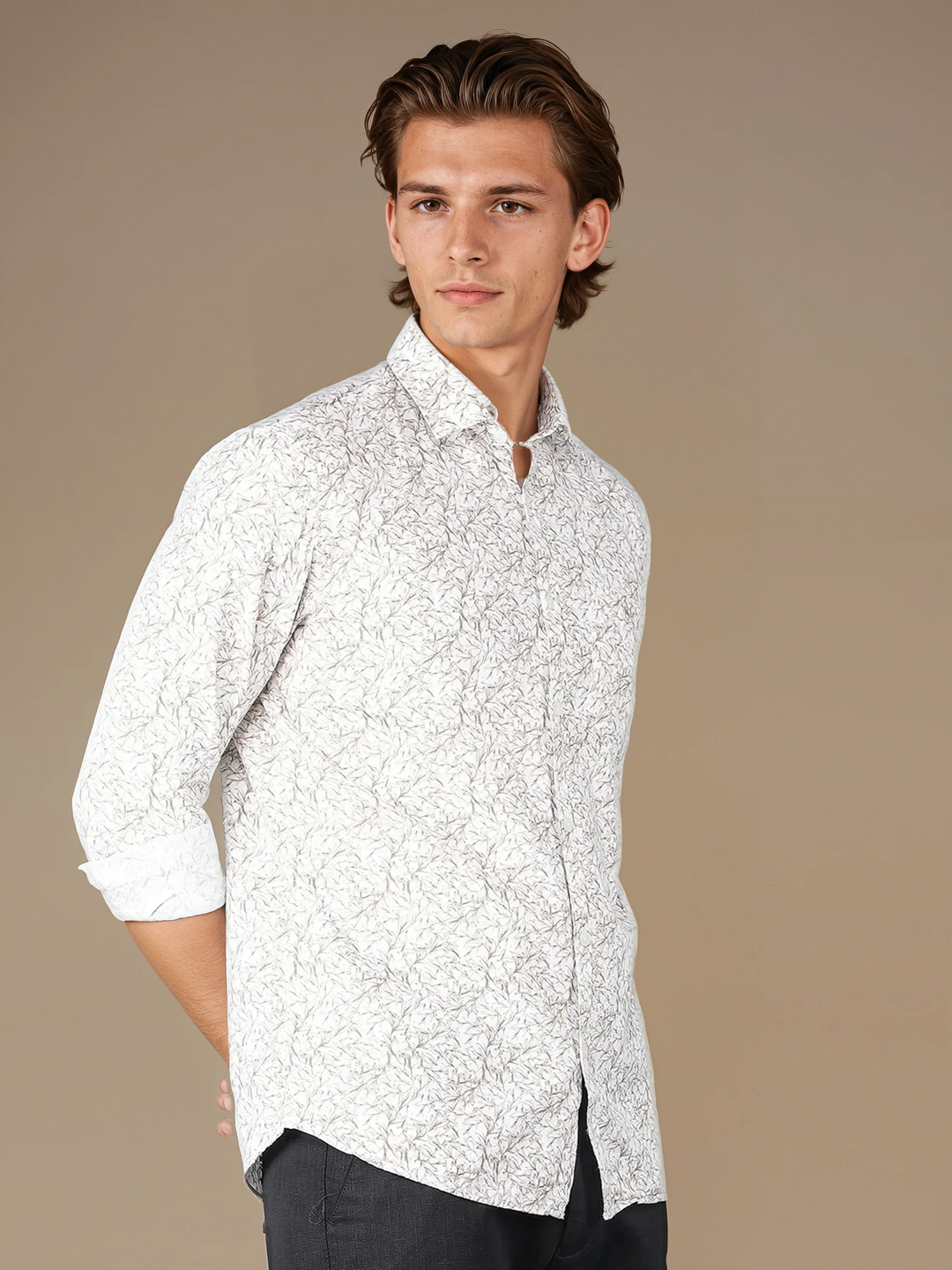 Brown Floral Print 100% Cotton Shirt-Men Shirts-Crimsoune Club