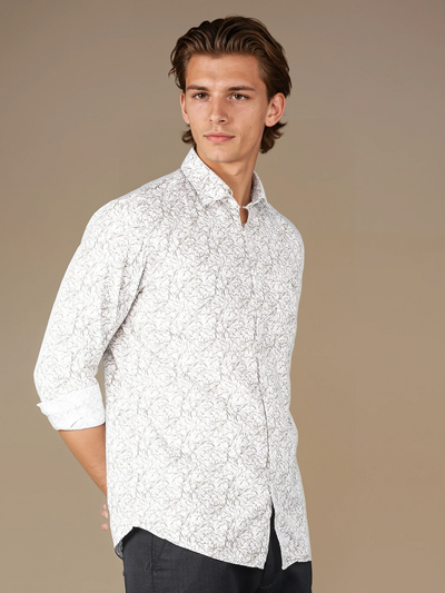 Brown Floral Print 100% Cotton Shirt-Men Shirts-Crimsoune Club