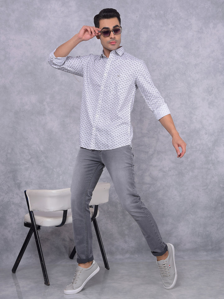 White Floral Print Shirt-Men Shirts-Crimsoune Club