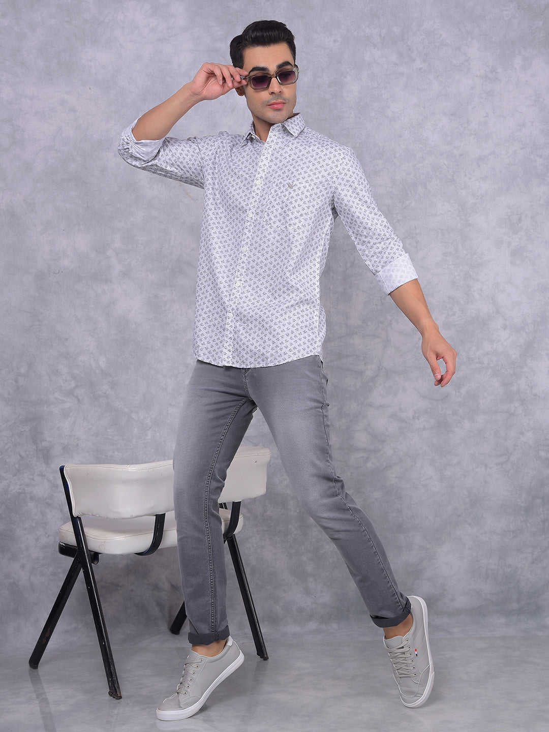 White Floral Print Shirt-Men Shirts-Crimsoune Club