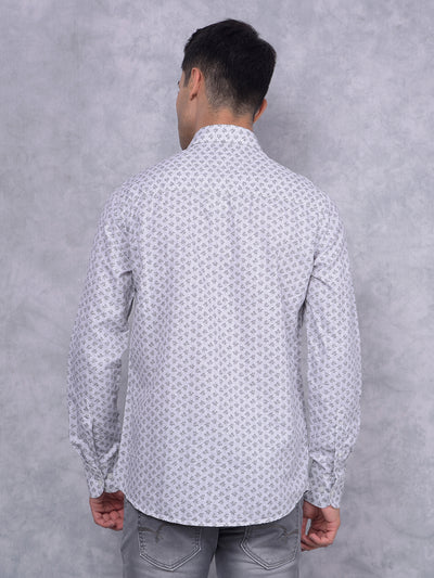 White Floral Print Shirt-Men Shirts-Crimsoune Club