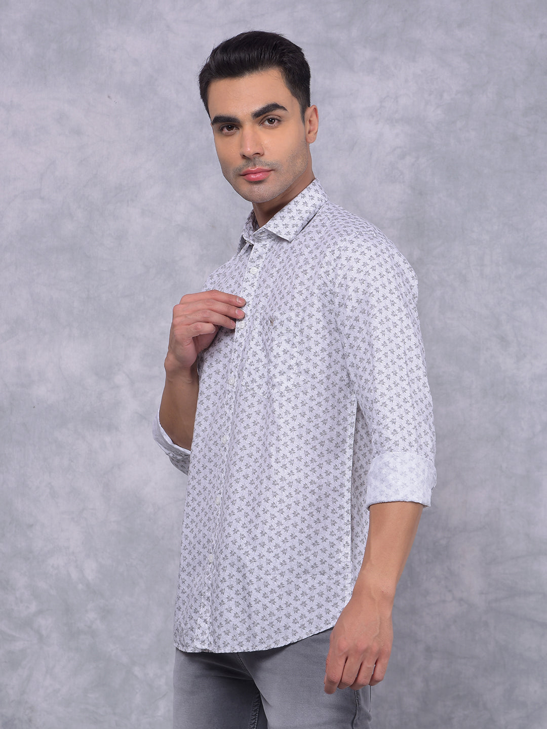 White Floral Print Shirt-Men Shirts-Crimsoune Club