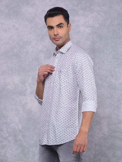 White Floral Print Shirt-Men Shirts-Crimsoune Club