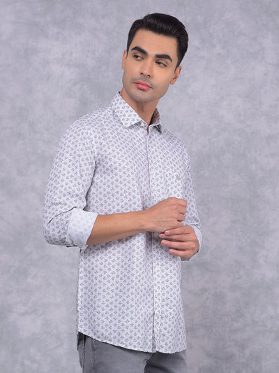 White Floral Print Shirt-Men Shirts-Crimsoune Club
