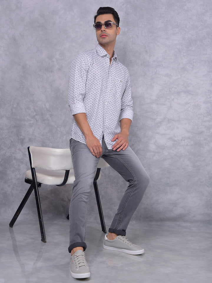 White Floral Print Shirt-Men Shirts-Crimsoune Club