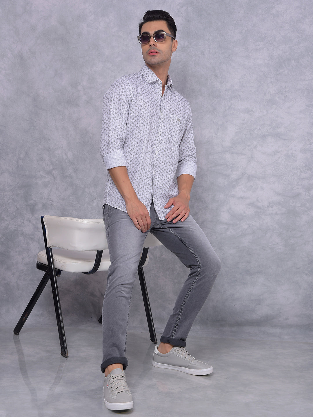 White Floral Print Shirt-Men Shirts-Crimsoune Club