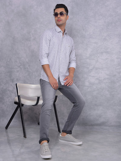 White Floral Print Shirt-Men Shirts-Crimsoune Club