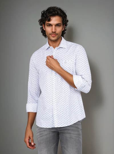 White Floral Print Shirt-Men Shirts-Crimsoune Club