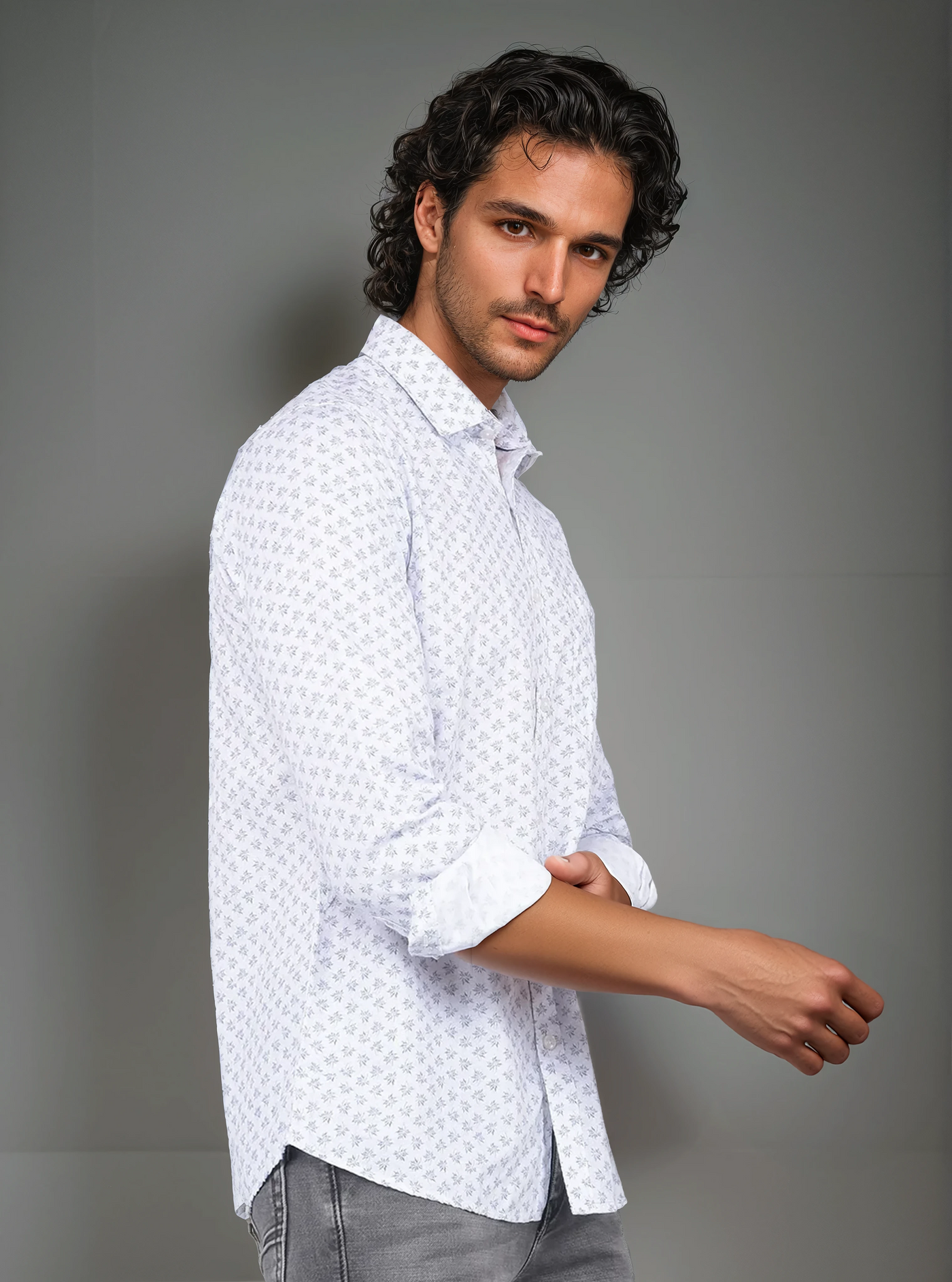 White Floral Print Shirt-Men Shirts-Crimsoune Club