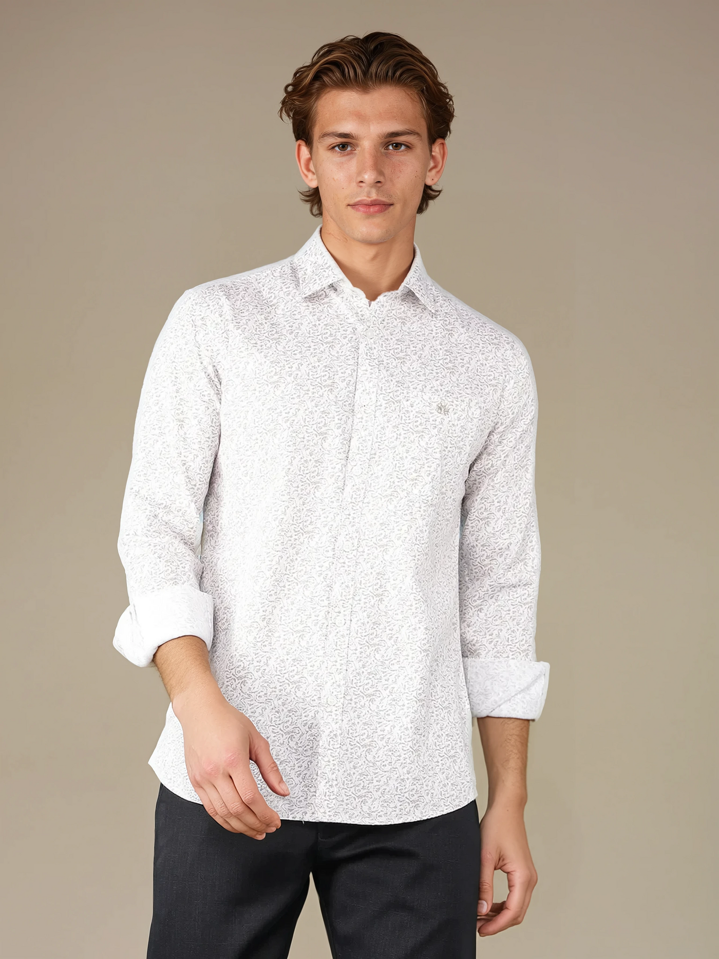 Olive Printed 100% Cotton Shirt-Men Shirts-Crimsoune Club
