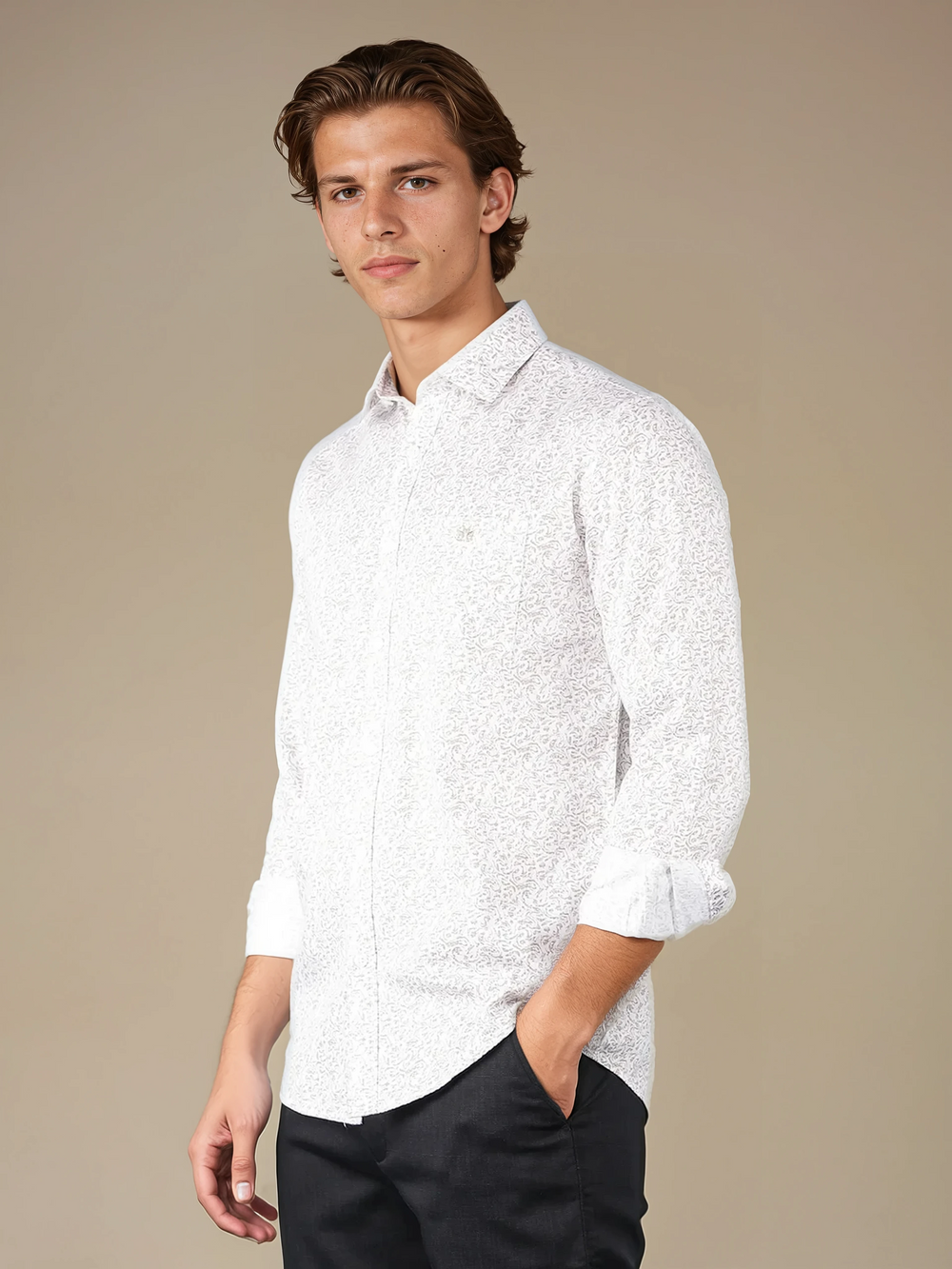 Olive Printed 100% Cotton Shirt-Men Shirts-Crimsoune Club