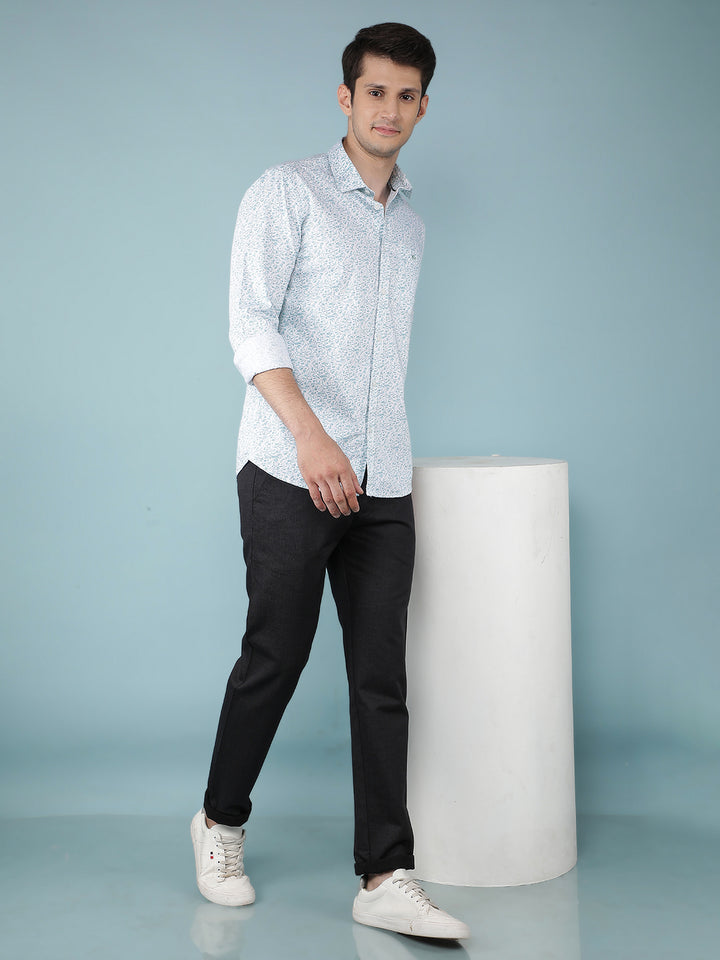 Blue Printed 100% Cotton Shirt-Men Shirts-Crimsoune Club