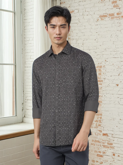 Olive Printed 100% Cotton Shirt-Men Shirts-Crimsoune Club