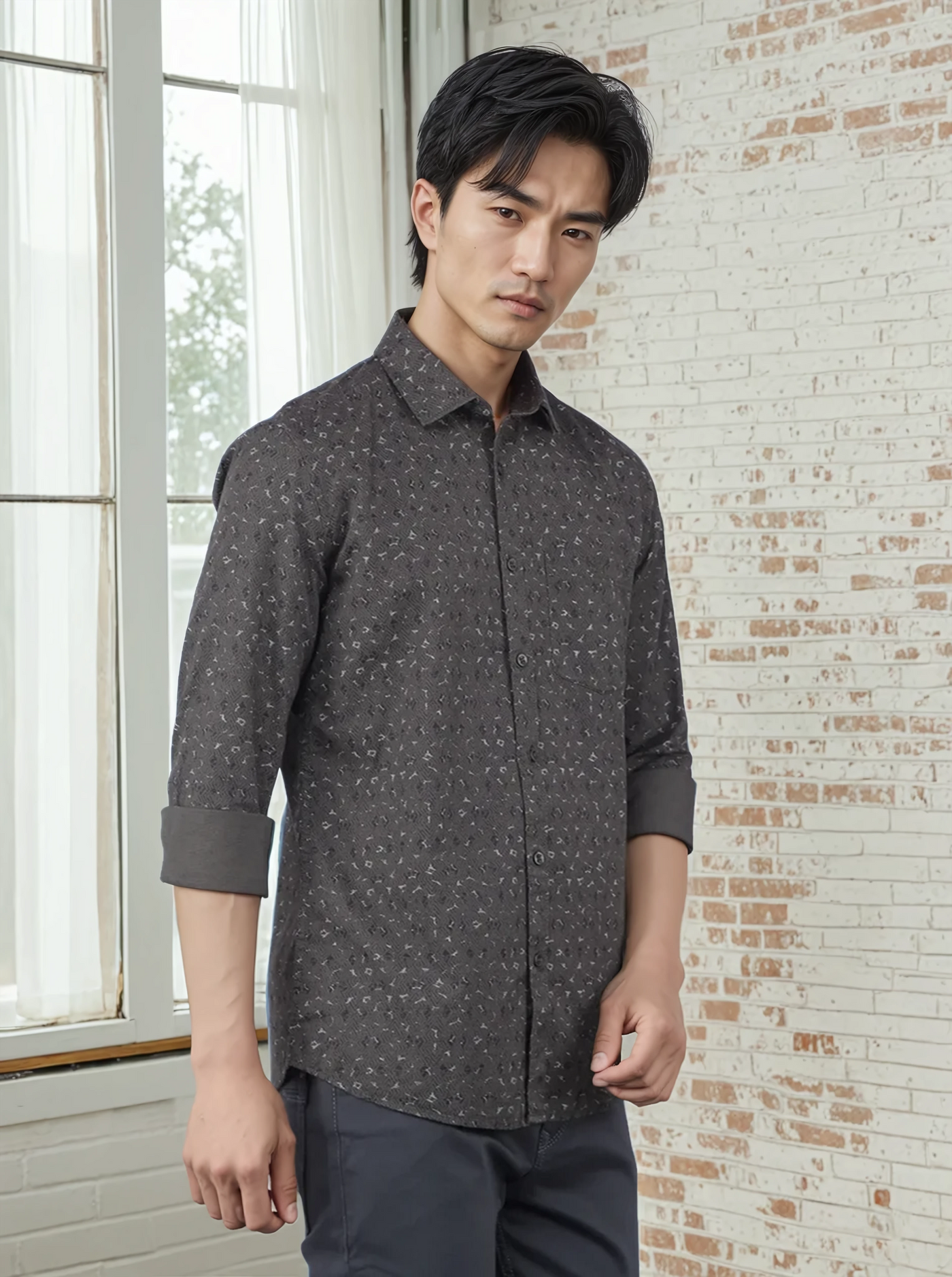 Olive Printed 100% Cotton Shirt-Men Shirts-Crimsoune Club