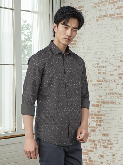 Olive Printed 100% Cotton Shirt-Men Shirts-Crimsoune Club