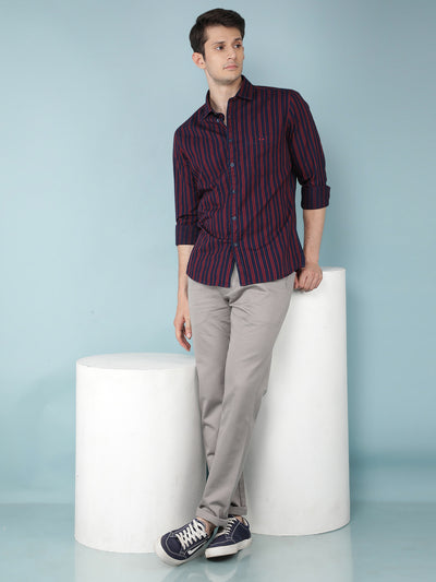 Red Vertical Stripes 100% Cotton Shirt-Men Shirts-Crimsoune Club