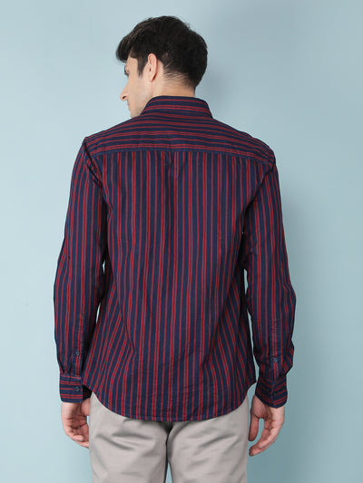 Red Vertical Stripes 100% Cotton Shirt-Men Shirts-Crimsoune Club
