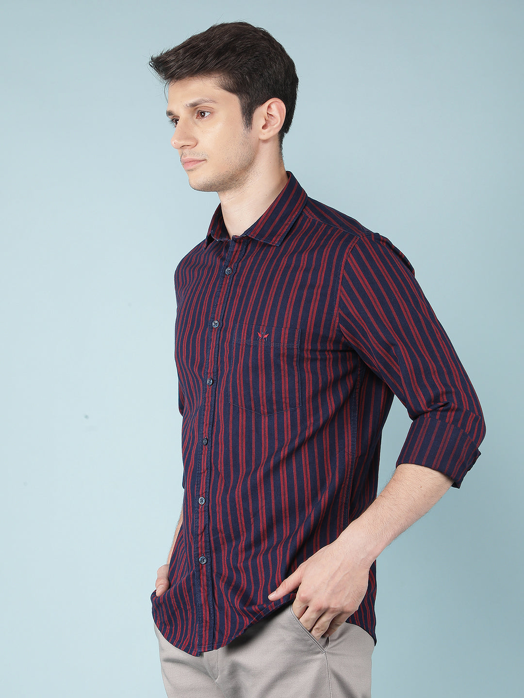 Red Vertical Stripes 100% Cotton Shirt-Men Shirts-Crimsoune Club