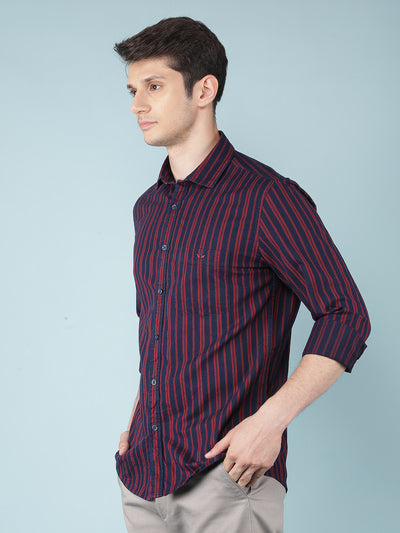 Red Vertical Stripes 100% Cotton Shirt-Men Shirts-Crimsoune Club