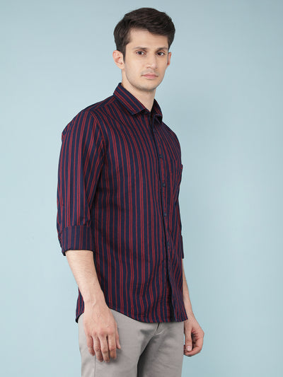 Red Vertical Stripes 100% Cotton Shirt-Men Shirts-Crimsoune Club