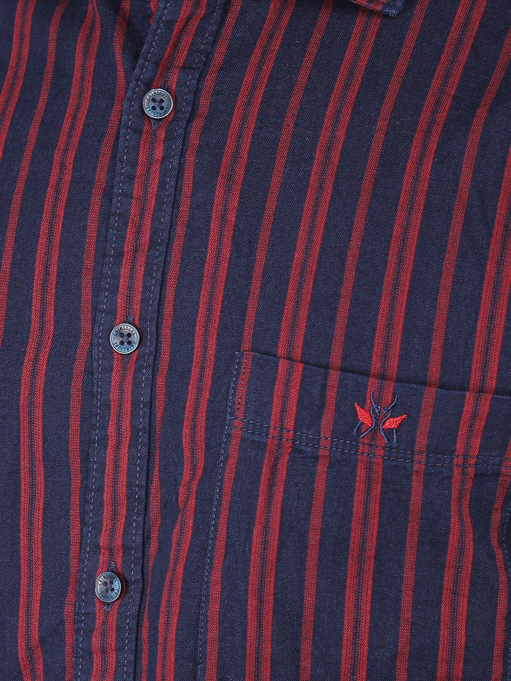 Red Vertical Stripes 100% Cotton Shirt-Men Shirts-Crimsoune Club