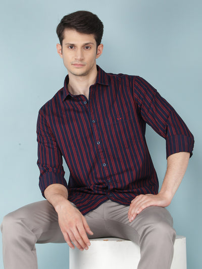 Red Vertical Stripes 100% Cotton Shirt-Men Shirts-Crimsoune Club