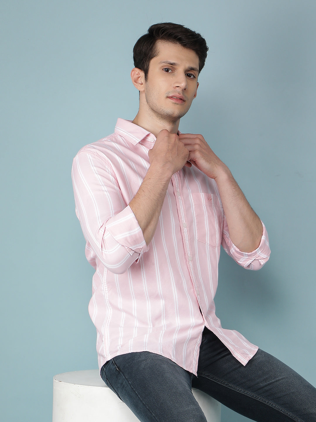 Pink Vertical Stripes 100% Cotton Shirt-Men Shirts-Crimsoune Club