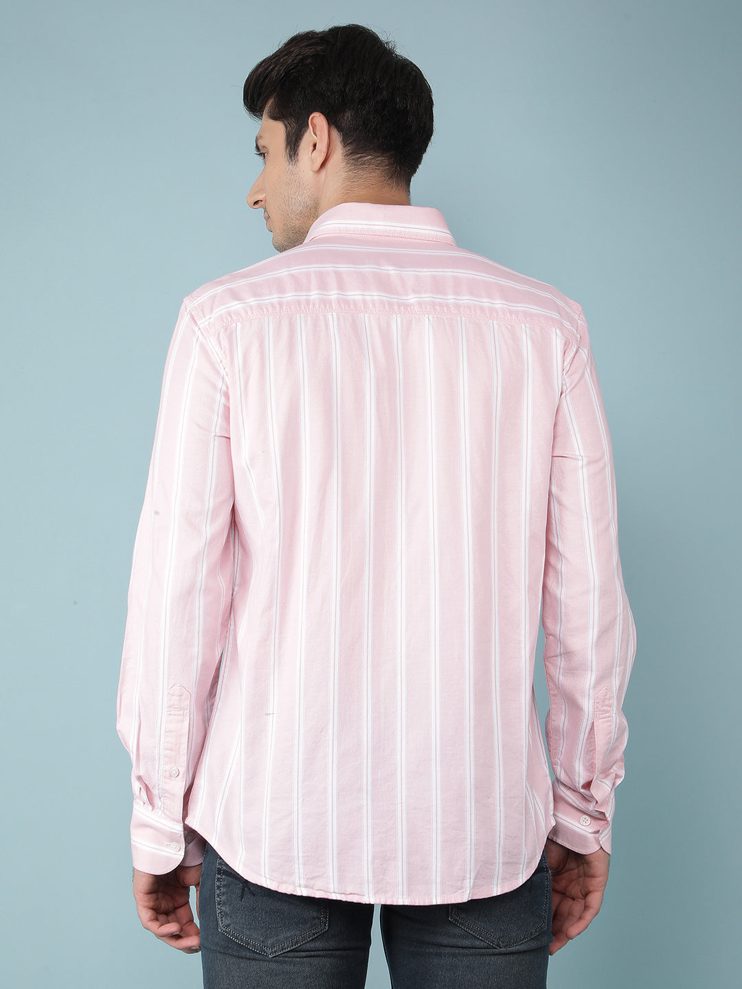 Pink Vertical Stripes 100% Cotton Shirt-Men Shirts-Crimsoune Club