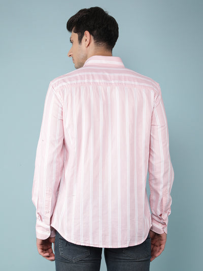 Pink Vertical Stripes 100% Cotton Shirt-Men Shirts-Crimsoune Club