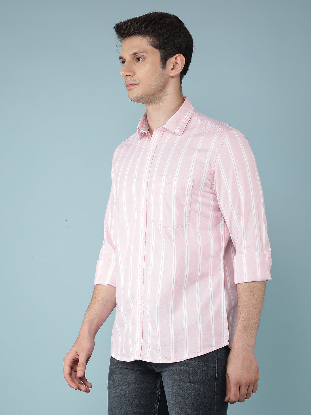 Pink Vertical Stripes 100% Cotton Shirt-Men Shirts-Crimsoune Club