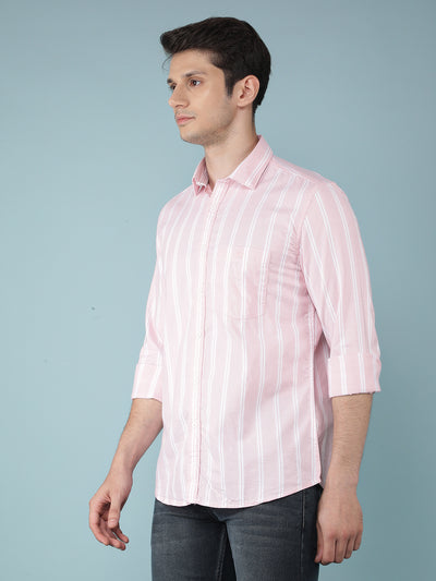 Pink Vertical Stripes 100% Cotton Shirt-Men Shirts-Crimsoune Club