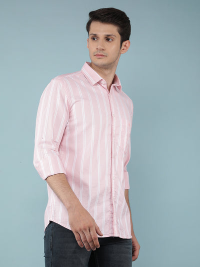 Pink Vertical Stripes 100% Cotton Shirt-Men Shirts-Crimsoune Club