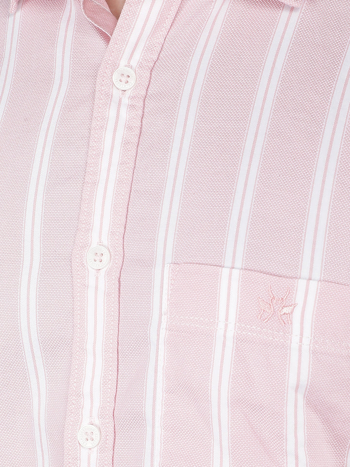Pink Vertical Stripes 100% Cotton Shirt-Men Shirts-Crimsoune Club