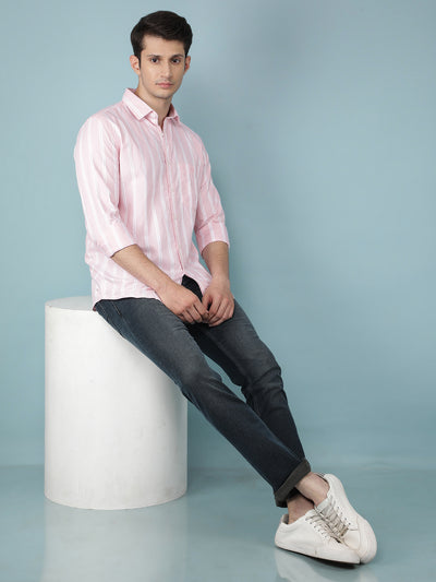 Pink Vertical Stripes 100% Cotton Shirt-Men Shirts-Crimsoune Club