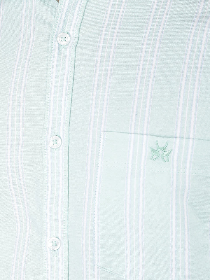 Green Vertical Stripes 100% Cotton Shirt-Men Shirts-Crimsoune Club