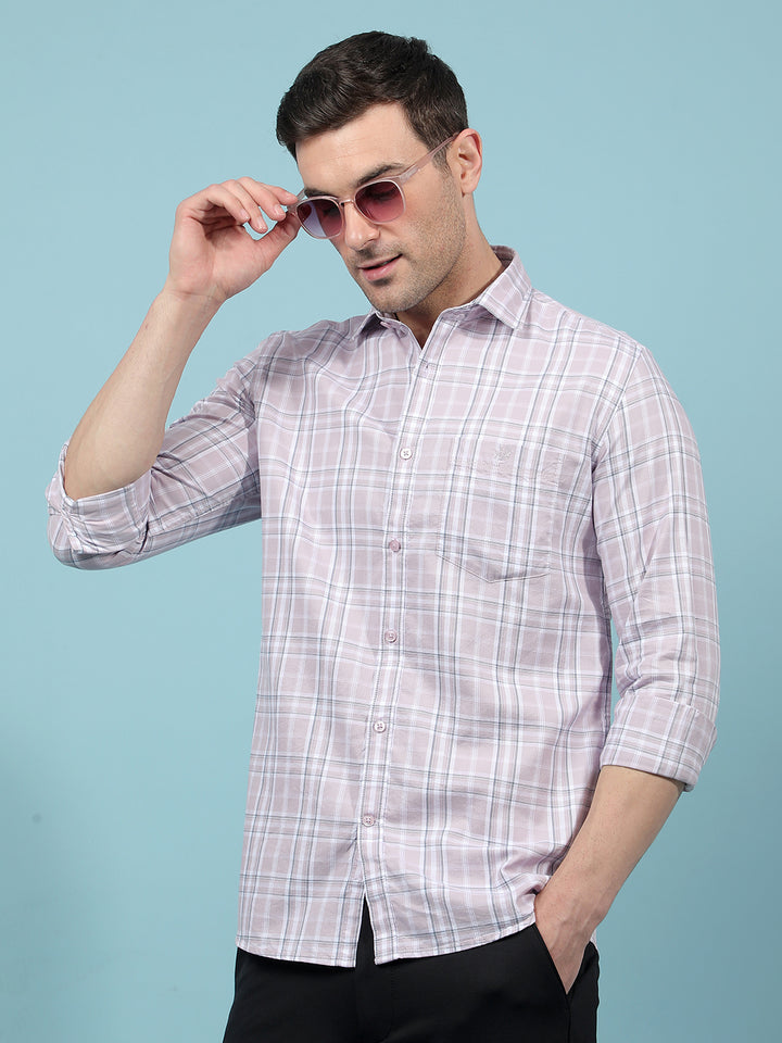 Purple Checked 100% Cotton Shirt-Men Shirts-Crimsoune Club