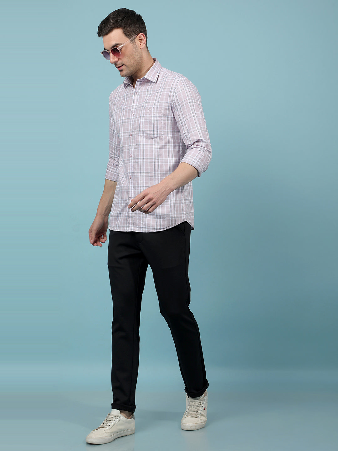 Purple Checked 100% Cotton Shirt-Men Shirts-Crimsoune Club