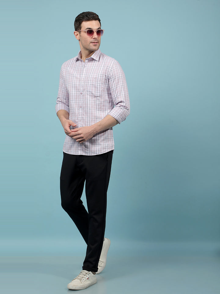 Purple Checked 100% Cotton Shirt-Men Shirts-Crimsoune Club