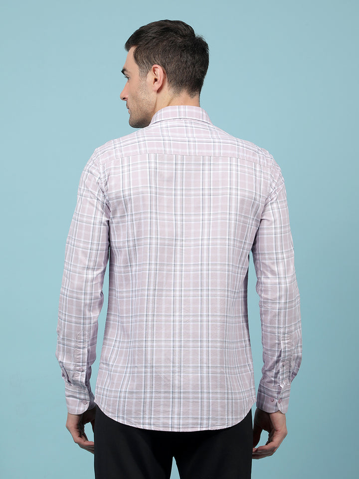 Purple Checked 100% Cotton Shirt-Men Shirts-Crimsoune Club