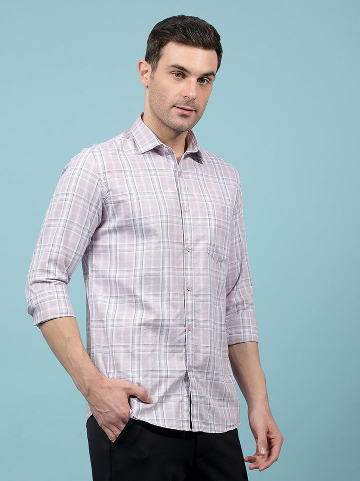 Purple Checked 100% Cotton Shirt-Men Shirts-Crimsoune Club