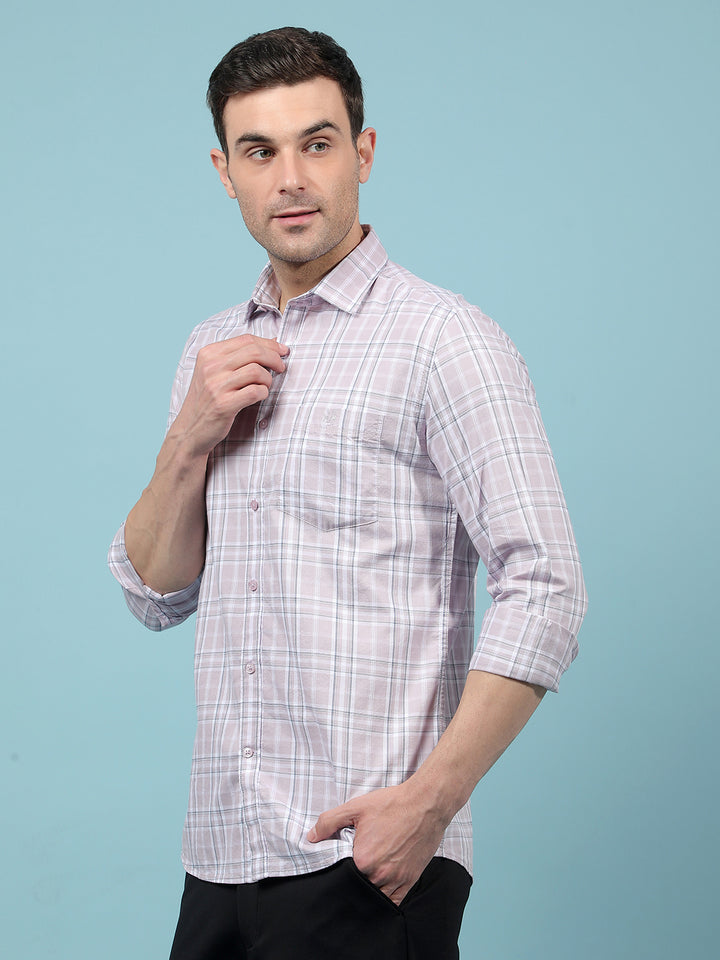 Purple Checked 100% Cotton Shirt-Men Shirts-Crimsoune Club