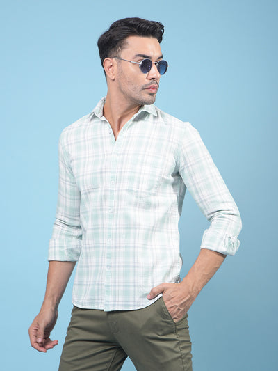 Green Checked 100% Cotton Knitted Shirt-Men Shirts-Crimsoune Club