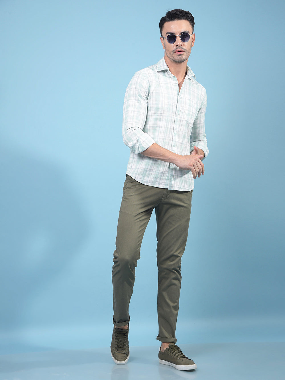 Green Checked 100% Cotton Knitted Shirt-Men Shirts-Crimsoune Club